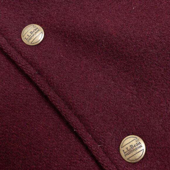 Vintage L.L. Bean Wool Varsity Bomber Jacket Burgundy Unisex Small - Picture 6 of 13